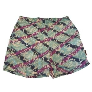 Weekends Beachwear Mens Medium Vintag 90s Abstract Swim Trunks Teal Purple Nylon